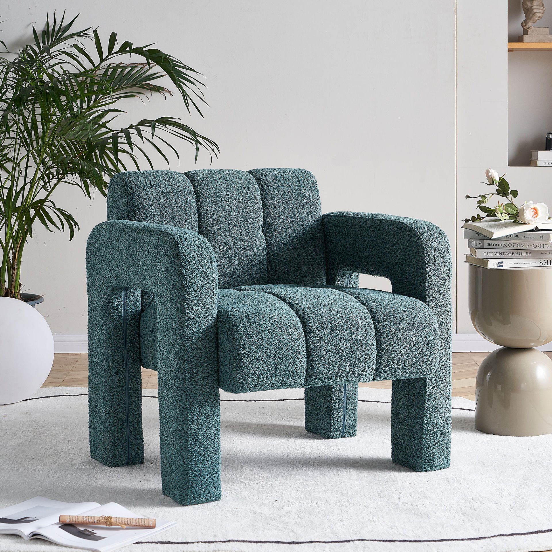 31.10" Wide Boucle Upholstered Accent Chair - Green - Image 2