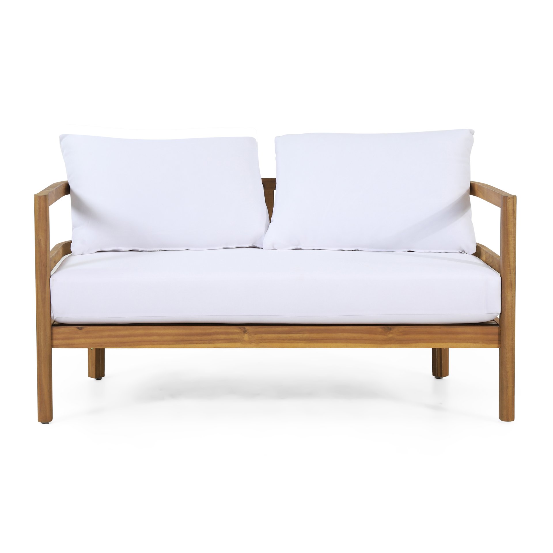 Outdoor Coffee Table Set With Loveseat And Cushion - Brown / White - Image 4