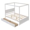 Full Size Canopy Platform Bed 2 Drawers With Support Slats, No Box Spring Needed - Brushed White - Image 2