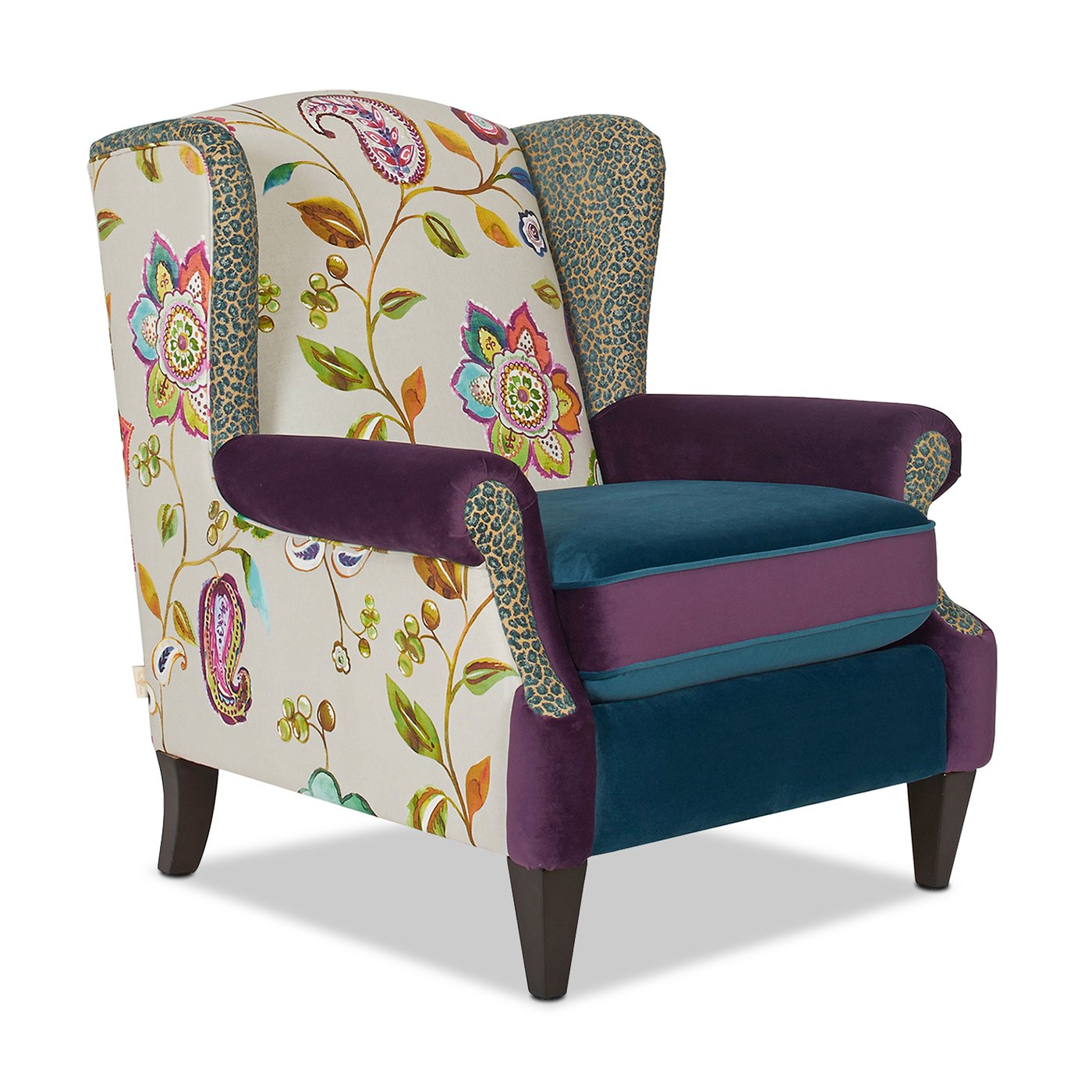 Anya - Boho Chic Wingback Accent Arm Chair - Floral / Leopard / Blue Teal / Purple - Image 9