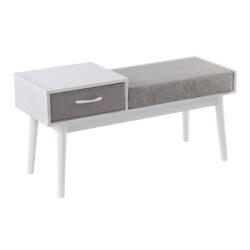 Telephone Contemporary Bench With Pull Out Drawer - White / Gray
