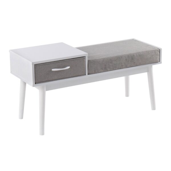 Telephone Contemporary Bench With Pull Out Drawer - White / Gray