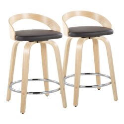 Grotto - Contemporary Fixed Height Counter Stool & Swivel With Round Footrest (Set of 2) - Natural / Brown
