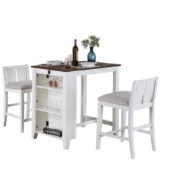 Graham - 3 Piece Small Space Counter Height Dining Table With Shelves And 2 Chairs (Set of 3) - White Finish