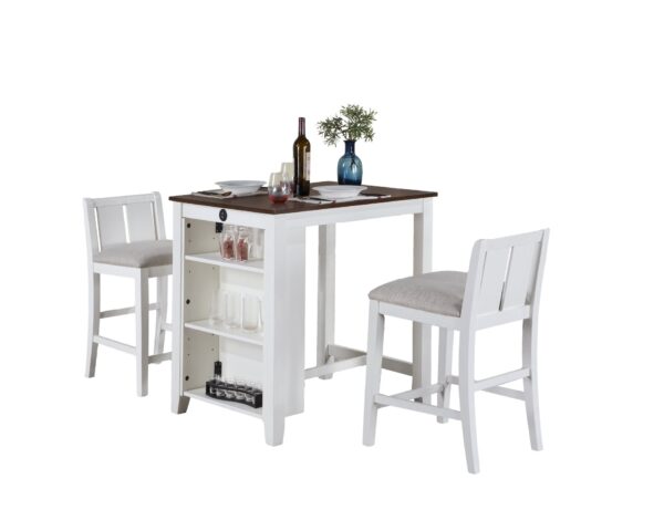 Graham - 3 Piece Small Space Counter Height Dining Table With Shelves And 2 Chairs (Set of 3) - White Finish