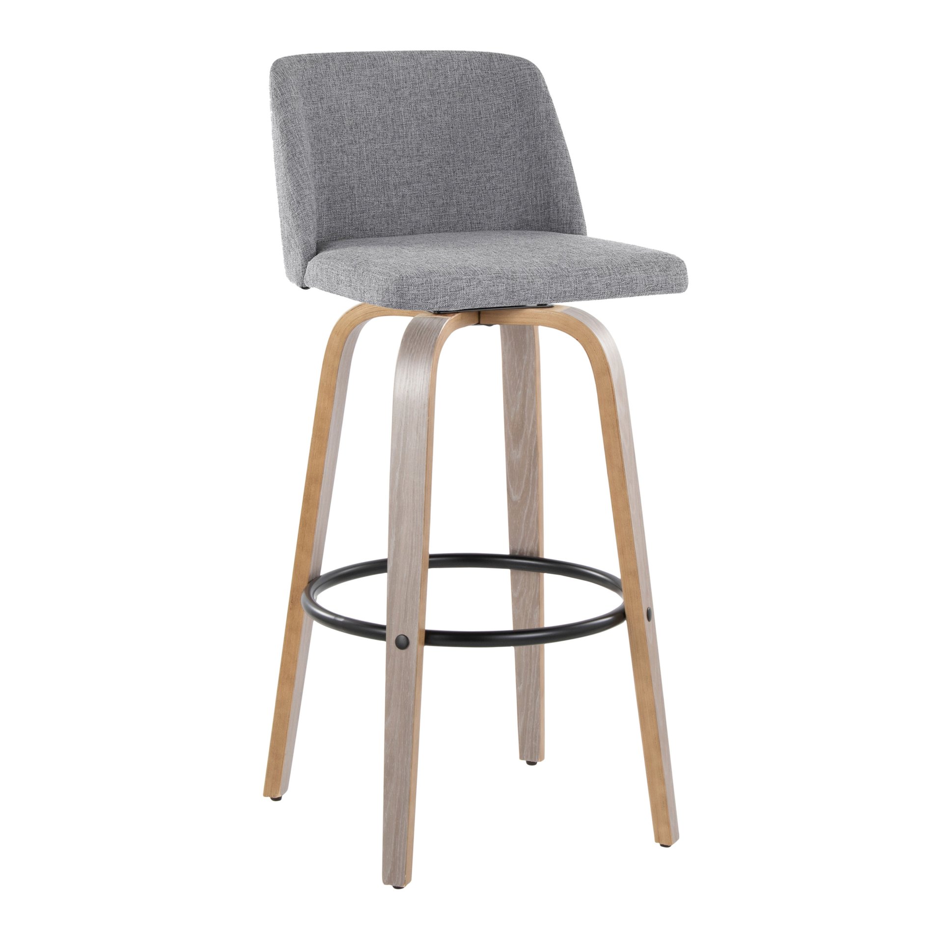 Toriano - Contemporary Fixed Height Barstool With Swivel With Round Footrest (Set of 2) - Light Gray - Image 2