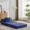 Convertible Floor Sofa Bed With Fixed Shape Frame For Living Room - Dark Blue - Image 4