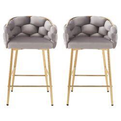 Modern Counter Stools (Set of 2) Counter Stools, Soft Back And Cushion, Footrest, Suitable For Kitchen - Gray