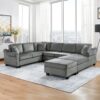 U Shaped Sectional Sofa Chenille Upholstered With Movable Storage Ottoman - Dark Gray - Image 11