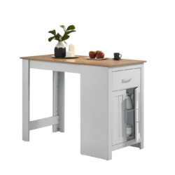 Alonzo - Small Space Counter Height Dining Table With Cabinet And Drawer Storage - Oak And White