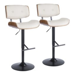 Lombardi - Mid-Century Modern Adjustable Barstool With Swivel (Set of 2) - Walnut / Cream