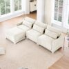 Elegant Chenille 3 Seater Sofa With Movable Ottomans High Resilience Sponge - Beige - Image 17