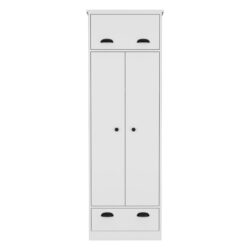 Dresser Closet With Upper Storage Covered With 1 Door, 2 Central Shelves, 1 Tube For Hanging Clothes Covered By 2 Doors, 1 Drawer At The Bottom - White