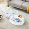 Modern Marble Pattern Coffee Table Versatile Design, Tempered Glass, Oval Countertop - Transparent / White - Image 5