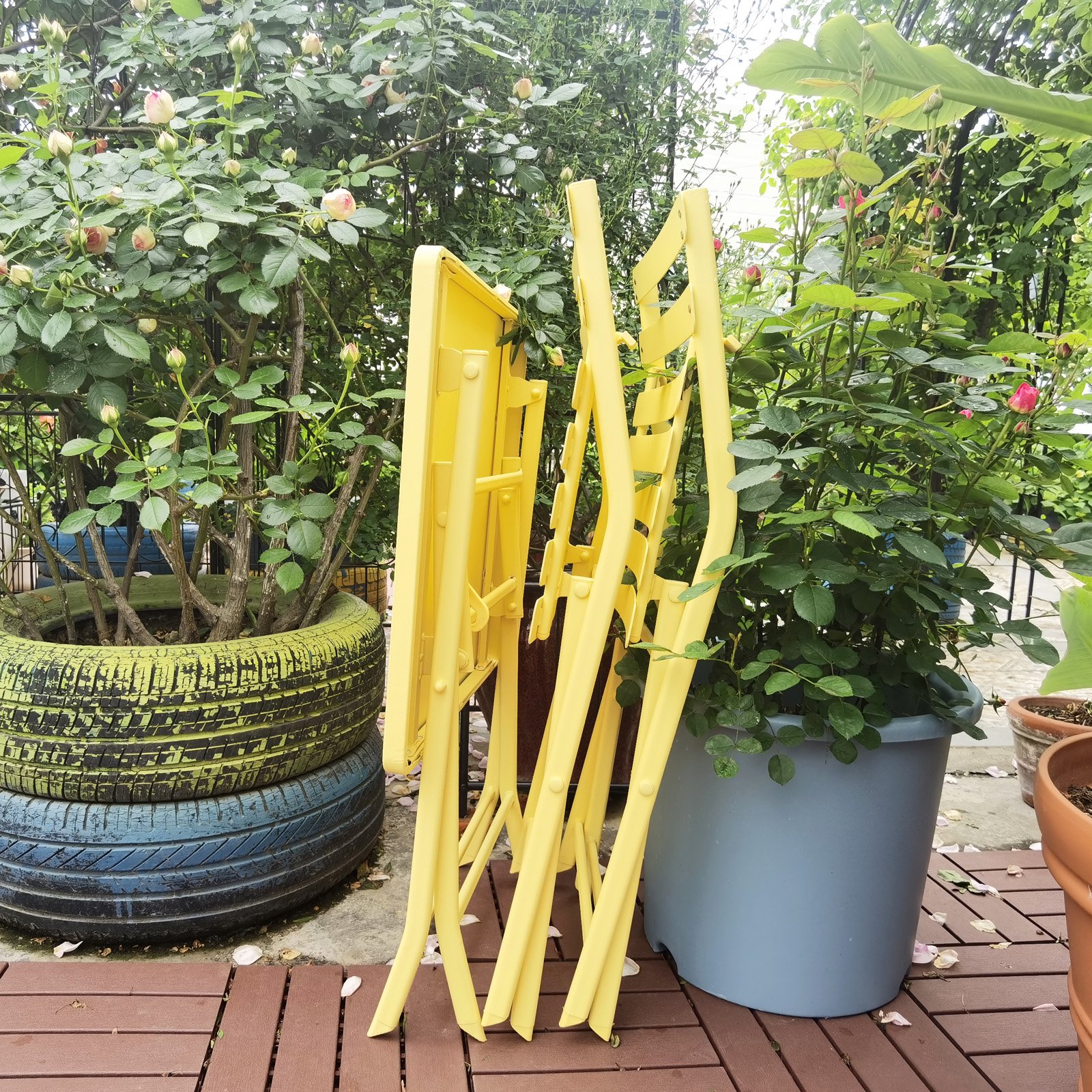 3 Piece Patio Bistro Set Of Foldable Square Table And Chairs - Yellow - Image 5