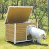 Large Wooden Outdoor Dog House, Waterproof Roof, Elevated Floor, Adjustable Plastic Feet - Yellow - Image 6