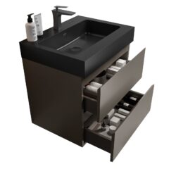Alice - 24" Bathroom Vanity With Sink, Large Storage Wall Mounted Floating Bathroom Vanity For Modern Bathroom, One-Piece Black Sink Basin Without Drain And Faucet - Black / Gray