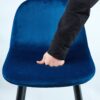Bar Stools (Set of 2) Velvet Barstool Modern Counter Bar Height Chair With Back, Sturdy Metal Legs & Footrests, Island Stool For Kitchen Bar - Blue - Image 3