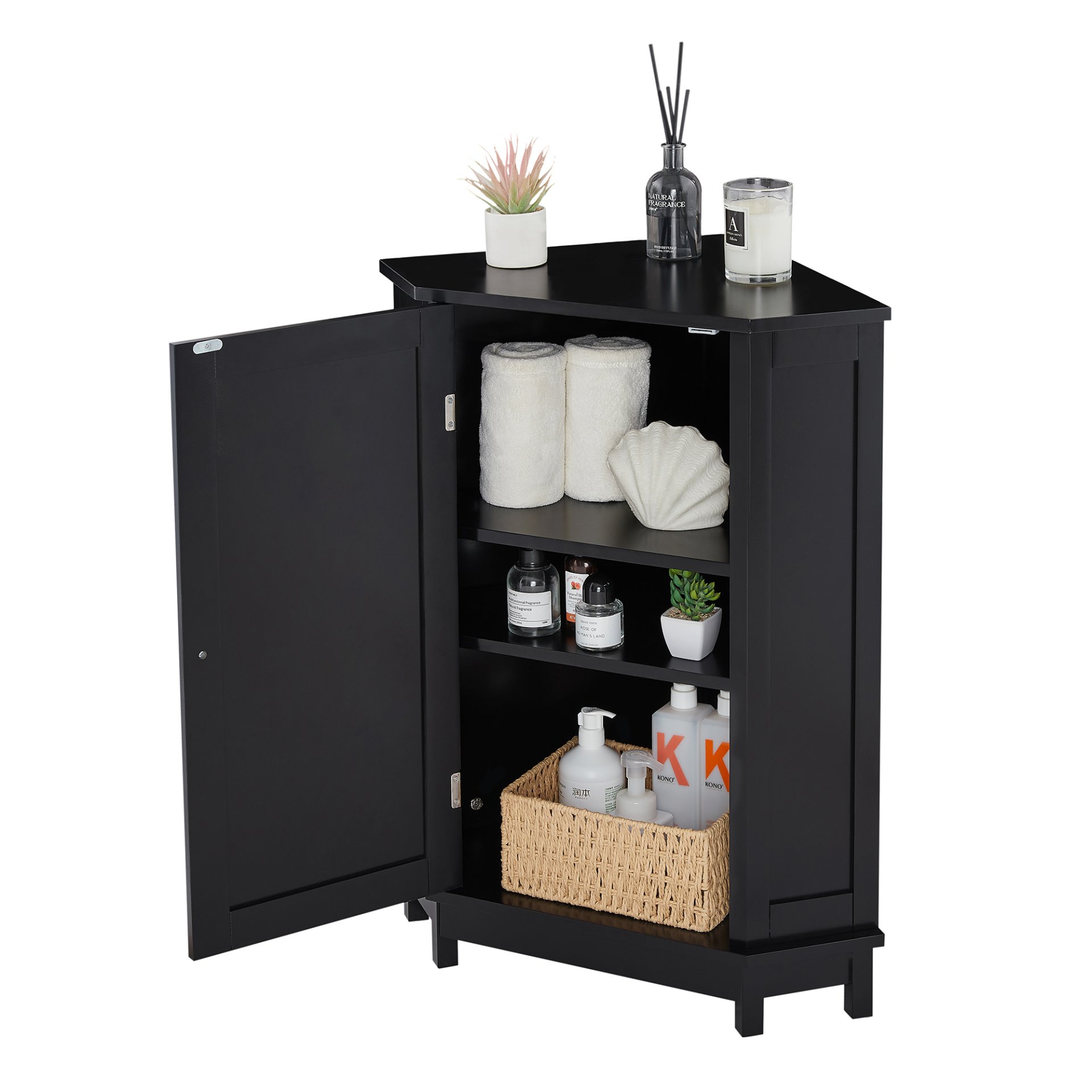 Bathroom Cabinet Triangle Corner Storage Cabinet With Adjustable Shelf Modern Style - Black - Image 9
