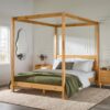 Queen Canopy Bed Frame Modern Minimalist Boho - Natural Pine - Image 4