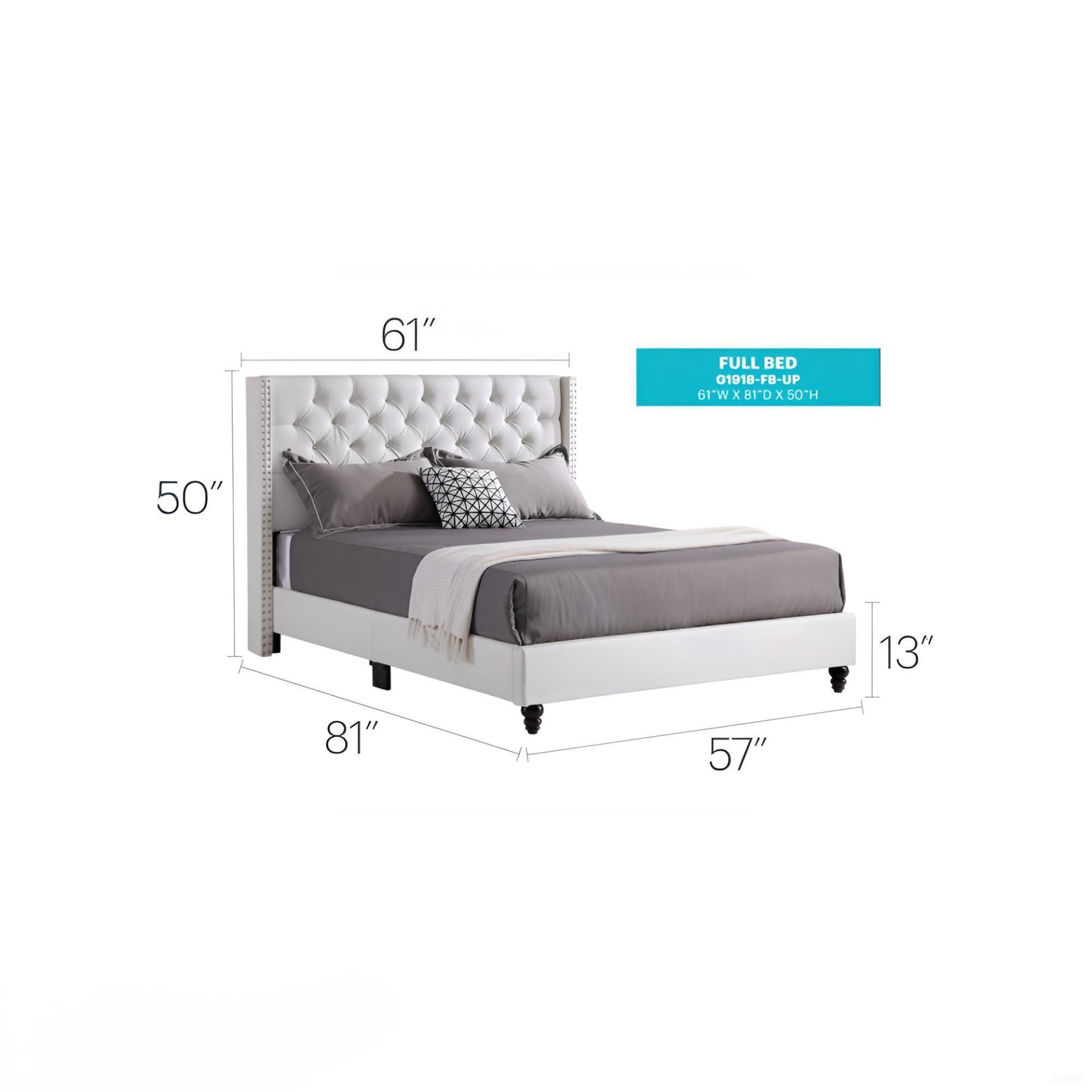 Full Upholstered Bed - White - Image 3