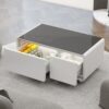 Modern Smart Coffee Table With Built-In Fridge, Bluetooth Speaker, Wireless Charging, Touch Control Panel, USB Ports, Outlet Protection, Atmosphere Light - White - Image 4
