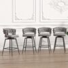 28" Bar Chair Linen Woven Bar Stool (Set of 2) Upholstered With Legs, 360 Swivel, Counter Arm Chairs With Back Footrest - Gray - Image 6