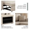 Modern L-Shape 3 Seat Reversible Sectional Couch, Pull Out Sleeper Sofa With Storage Chaise And 2 Stools For Living Room Furniture Set - Cream - Image 6