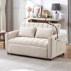Convertible Sofa Bed Loveseat Sofa With Three USB Ports, Two Side Pockets, Two Cup Holders And 360° swivel Phone Holder For Living Room - Beige - Image 3