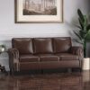 Contemporary 3 Seater Sofa Upholstery And Nailhead Trim - Dark Brown - Image 4
