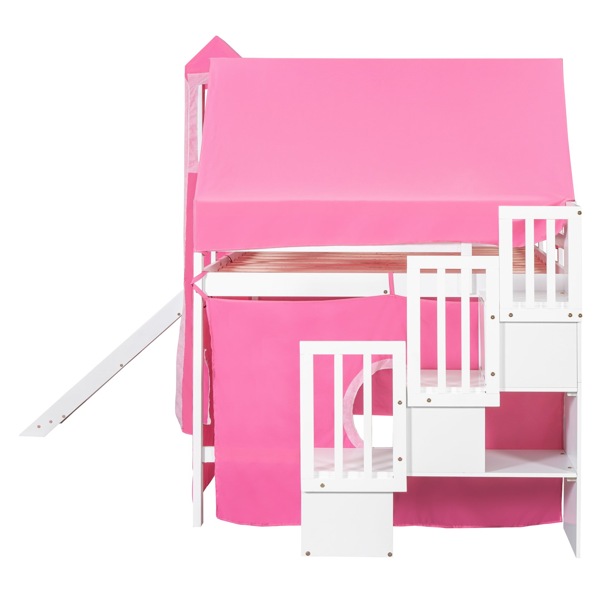 Full Size Loft Bed With Tent And Tower - Pink - Image 10