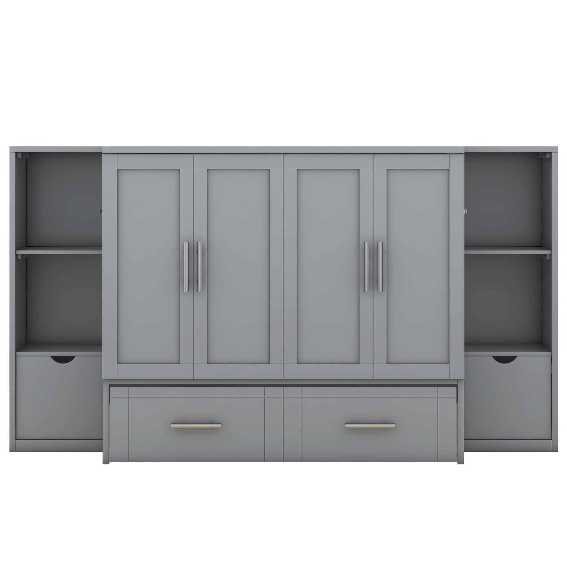 Queen Size Murphy Bed With Shelves, Drawers And USB Ports - Gray - Image 8