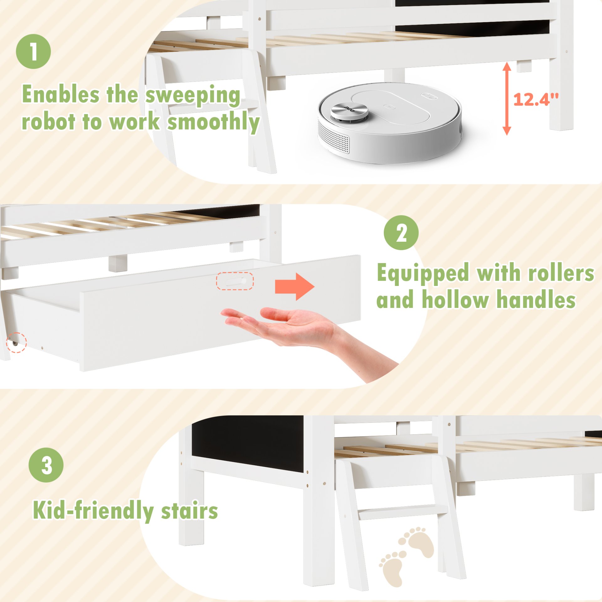 Twin Size House Bed With Ladder, Storage Drawers, And Blackboard Design - White - Image 4