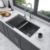 Double Bowl Undermount Kitchen Sink 16 Gauge 33" X 19" With Dual 10" Deep Basins - Gunmetal Black - Image 2