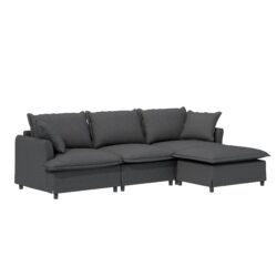 Sectional Sofa With Ottoman L Shaped Cloud Couch Set With Throw Pillows, Free Combination 4 Seat Modular Upholstered - Gray