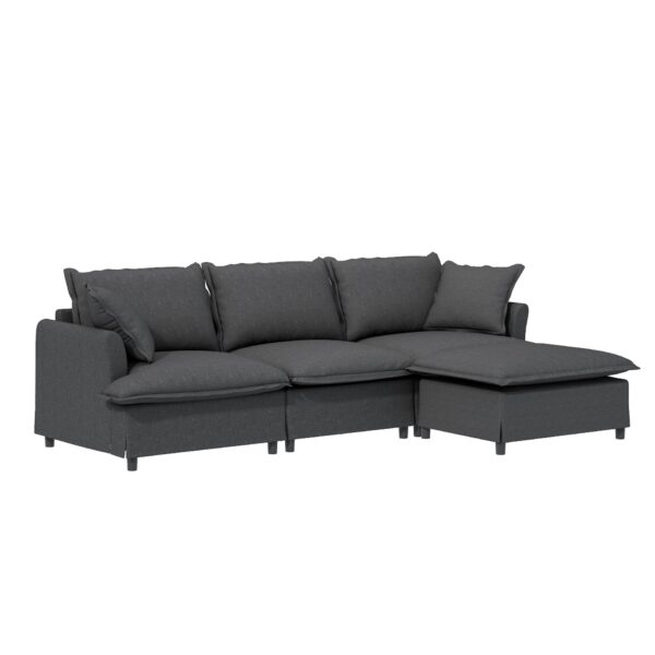 Sectional Sofa With Ottoman L Shaped Cloud Couch Set With Throw Pillows, Free Combination 4 Seat Modular Upholstered - Gray