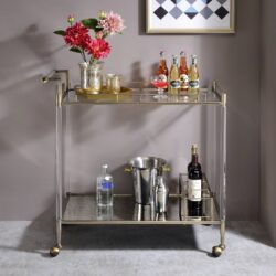 Cirro - Antique Mirror Wire Brass Serving Cart - Antique Brass / White