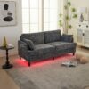 Modern Style Chenille 2 Seater Sofa With LED Light, USB Port, And Storage Bag - Gray - Image 13