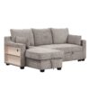 Pull Out Sleeper Sofa L-Shaped Couch Convertible Sofa Bed With Storage Chaise, Storage Racks And USB Ports - Light Brown - Image 15