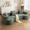 Modern Style Curved Sofa, Soft Corduroy Sofa With 3 Pillows, Living Room Ultra Smooth Curved Fabric Sofa - Green - Image 4