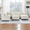 Contemporary U Shaped Sectional Sofa With Movable Storage Ottoman - White - Image 9