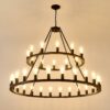 Extra Large Wagon Wheel Chandelier, 2 Tier 36 Lights (No Include) Farmhouse Industrial Round High Ceiling Pendant Light Adjustable Chain, For Dining Room, Living Room, Kitchen - Black - Image 17