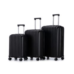 20" / 24" / 28" 3 Pieces / Set Spinner Wheel Luggage, Carry On Suitcase, With Cup Holder & USB Port & Phone Holder - Black