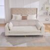 Modern Upholstered End Of Bed Bench With Armrests, Chenille Chaise Lounge Couch With Bolster Pillows, Rubberwood Legs - Beige - Image 4