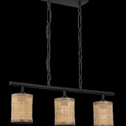 Elysian - 3 Lights Island With Natural Shade Farmhouse Chain Ceiling Lamp - Black / Rattan