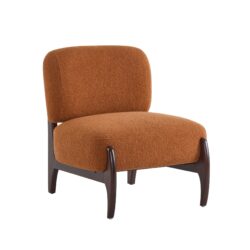 Modern Boucle Lounge Chair With Solid Wood Frame - Orange