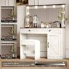 Makeup Vanity Table, Makeup Table With Large Mirror And 11 LED Light, Brightness Adjustable, Dressing Table Desk With 3 Drawers, Vanity Desk For Women (With Stool) - White - Image 4