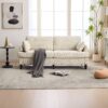 Modern Style Chenille 2 Seater Sofa With LED Light, USB Port, Storage Bag, Wood Legs - Beige - Image 11