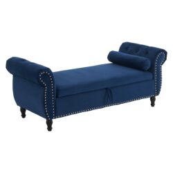 Velvet Multifunctional Storage Ottoman Bench With Pillow - Navy Blue