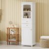 Tall Bathroom Storage Cabinet With Glass Doors, Free-Standing, Two Drawers, And Adjustable Shelves, MDF Board, Painted Perfect For Displaying Your Favorite Items - White - Image 24